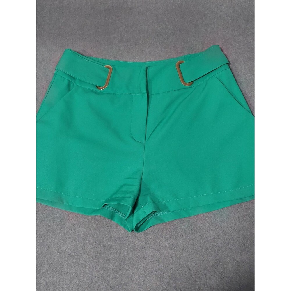 Women's Luxxel Kelly Green High Waisted Shorts Gold Buckle Size Large
